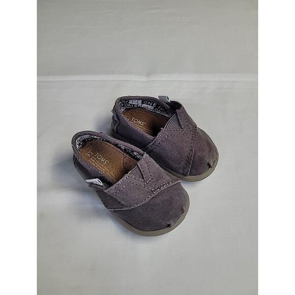 Toms Infant Toddler T4 Brown Canvas slip-on shoes Size 4 Adjustable Side‎ Strap - Picture 1 of 8